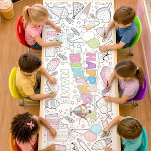 Personalized Ice Cream Coloring Table Runner Kids Birthday Party Activity & Custom Summer Craft