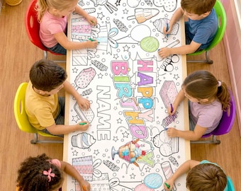 Personalized Ice Cream Coloring Table Runner Kids Birthday Party Activity & Custom Summer Craft