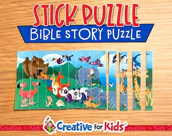Rompecabezas de palitos del Arca de Noé: Historia bíblica imprimible para niños (descarga digital)