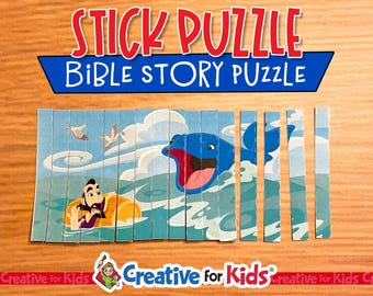 Rompecabezas de palitos de Jonás y la ballena: Historia bíblica para imprimir (Descarga digital)