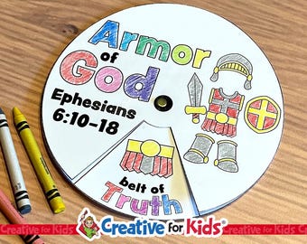 Rueda de manualidades de la armadura de Dios / Actividad bíblica de Efesios 6 para niños