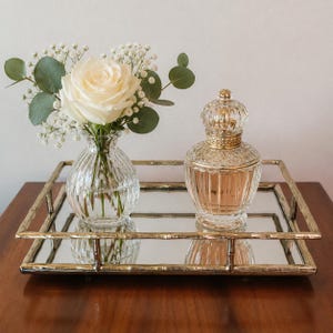 gold tray for dresser Vintage Gold Dresser Vanity Tray. Rich Floral Gilded Metal Motif. Chic Bedroom Bath Decor. Wall Hanging. Decorative Mirror. Gift for Her