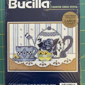 Bucilla Counted Cross Stitch Kit 41993 Tea & Thee 1998 Teapot Cup And Lemon