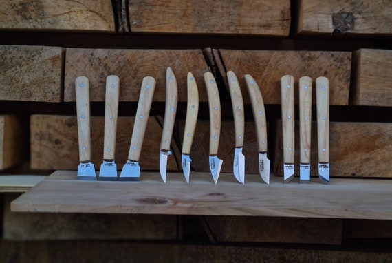 Handmade Chip Carving Knife Set: Carbon Steel Woodworker Gift