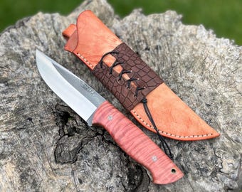 STABİLİZED CURLY MAPLE M398 (super steel) Knife, Gift for him, Christmas Gift