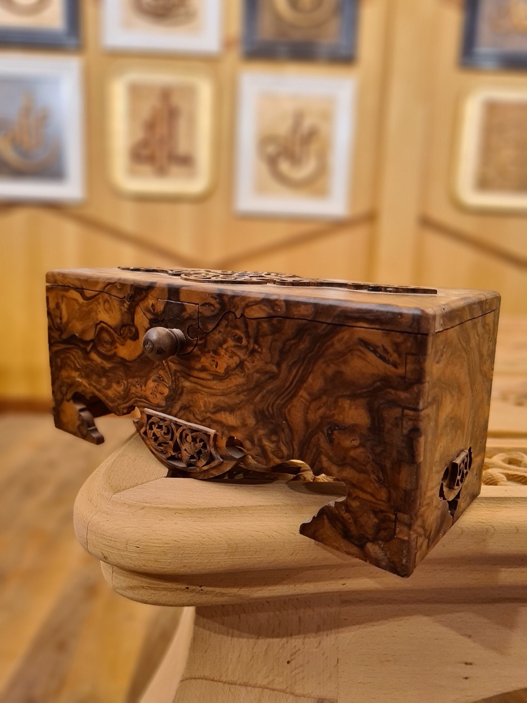 Hand Carved Walnut Burl Wood Box Etsy