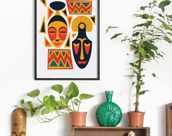Abstrakte ethnische afrikanische Wandkunst zum ausdrucken, modernes afrozentrisches Poster, Wohnkultur digitaler Download