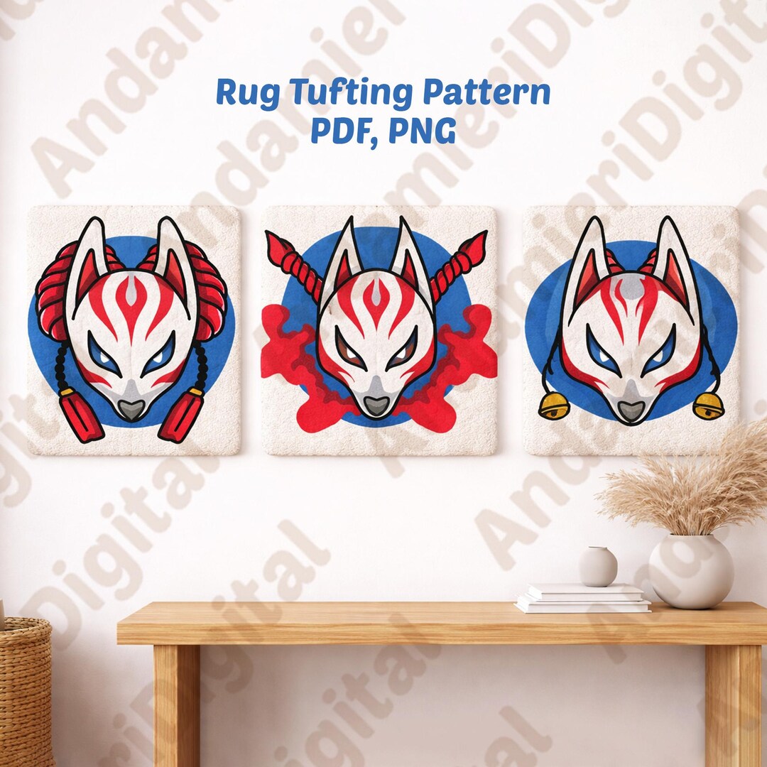 Kitsune Mask Rug Tufting Pattern Digital Download Set of 6 Templates ...