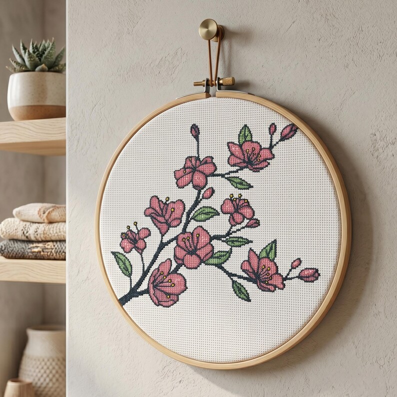 Cherry Blossom Cross Stitch Pattern Set of 4, Sakura Branch Embroidery ...