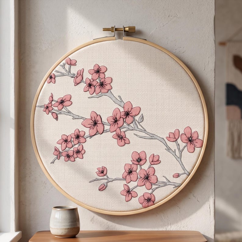 Cherry Blossom Cross Stitch Pattern Set of 4, Sakura Branch Embroidery ...