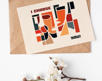 Couple's Love Card Printable PDF Anniversary Valentine Digital Download Abstract Postcard Greeting