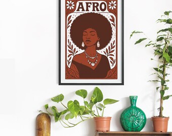 Afro Woman Printable Wall Art - African Modern Poster Digital Download Home Decor Print