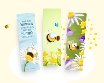 Bookmark set bumblebee, set of 3 with cute animal motifs, sayings, gift for book fans and bookworms