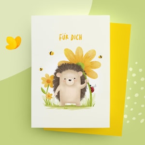 Postkarte mit Igel & Blume – niedliche Grußkarte mit Umschlag, Für dich, Karte zum Geburtstag, Danke sagen, Aufmunterung, Einfach so