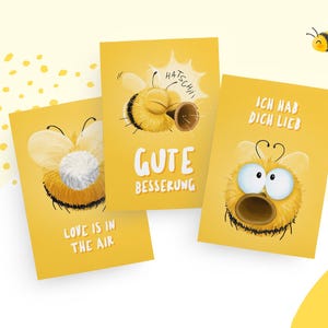 Postkarten-Set Hummel, Ich hab dich lieb, Gute Besserung, Love is in the air, Karten mit Herz, Freundschaft & Liebe