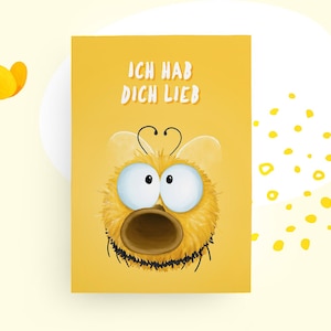 Postkarte „Ich hab dich lieb“ – süße Hummel mit Herz-Fühlern, Karte für Kinder, Mama, Freundschaft, Liebe