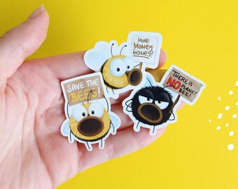 Sticker-Set Hummel Protest, 3x Vinyl Aufkleber mit Spruch, Save the Bees, wasserfest, glänzend