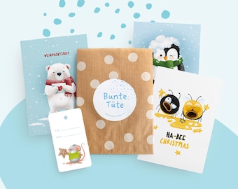 Weihnachtliche Überraschungstüte Postkarten Anhänger, Postkarten-Set, 1 Geschenkanhänger, Weihnachtsgeschenk Idee