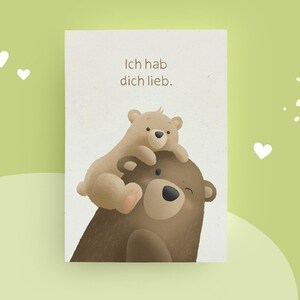 Karte mit süßen Bären, liebevolle Postkarte, Naturpapier, kleine Aufmerksamkeit, Mama, Papa, Familie, Ich hab dich lieb, Freundschaft