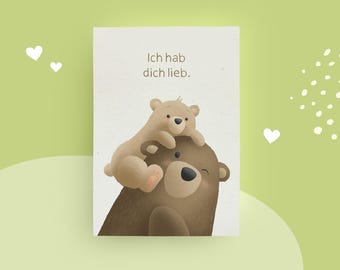 Card cute bears, postcard, natural paper, small gift, I love you, friendship, mom, dad, family