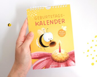 Birthday calendar Pummel the Bumblebee, perpetual calendar A5, spiral binding, cute wall decoration for entering birthdays and heart dates