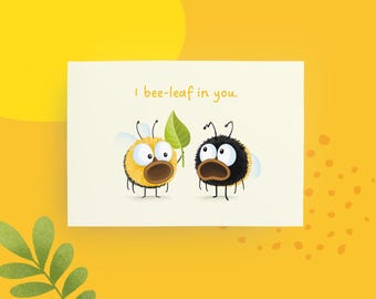 Encouraging postcard "I bee-leaf in you" with bumblebees, lovingly illustrated, A6 landscape, gift for friends and loved ones