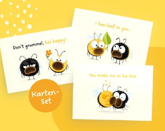 Bumblebee postcard set (3 pieces), funny greeting cards DIN A6, gift for favorite people, friendship, encouraging card with sayings