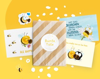 Surprise bag Pummel the Bumblebee postcard sticker set, 3 Bumblebee postcards DIN A6, 1 sticker, gift for Bumblebee fans