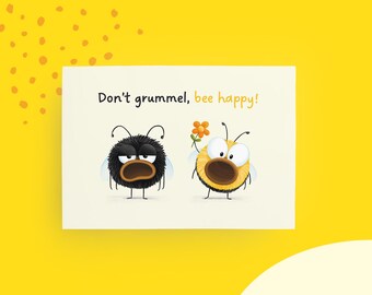 Postcard Hummel “Don’t grumble, be happy!”, funny A6 card with Pummel and Grummel, honey humor for everyday life and short breaks