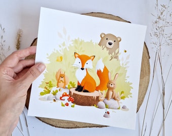 Illustration mit Fuchs, Print in 21x21 cm