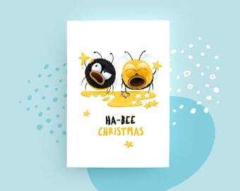 Weihnachtskarte Ha-bee Christmas Hummeln, DIN A6, handgemacht, originell, Weihnachtsgrüße, Weihnachtsgeschenk Karte