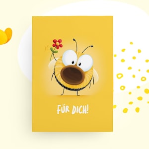 Postkarte Hummel „Für dich“, süße Grußkarte mit Blume & Pummel, liebevoll illustrierte Karte für Muttertag, kleine Geschenke, Herzensgrüße