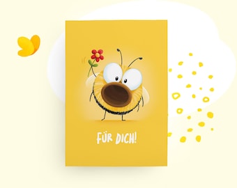 Postcard bumblebee "For you", sweet greeting card with flower & chubby, lovingly illustrated card for Mother's Day, small gifts, heartfelt greetings