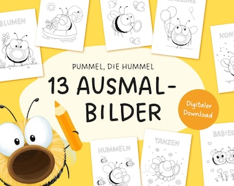 Bumblebee coloring pages, 13 cute coloring templates for children, PDF download