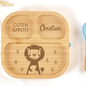 Bamboo plate with suction cup, baby plate made of bamboo, children's plate made of wood, gift for birth, baptism, birthday, children's cutlery image 6