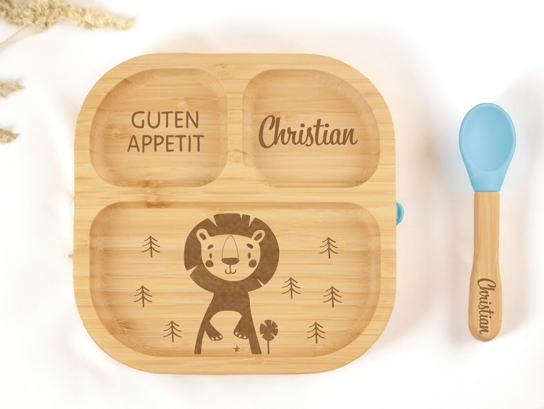 Bamboo plate with suction cup, baby plate made of bamboo, children's plate made of wood, gift for birth, baptism, birthday, children's cutlery image 6