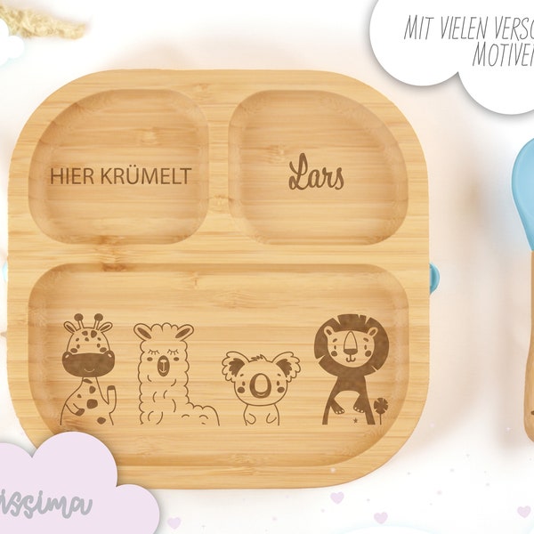 Babyteller personalisiert, Babygeschenk Geburt, Kindergeschirr personalisiert, Kinderteller, Babyteller Holz, Babyteller Saugnapf