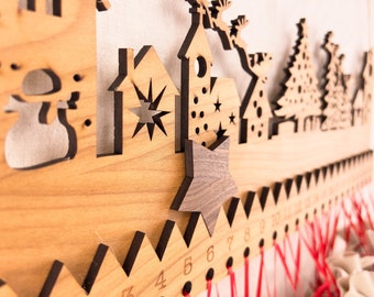 Holz-Adventskalender mit personalisierbarer Gravur und Stern - Personalisiert, individuell gestaltbar