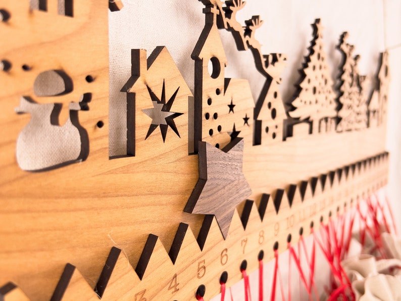 Wooden Advent calendar with customizable engraving and star personalized, customizable image 1