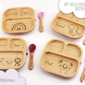 Assiette bébé personnalisée, cadeau bébé naissance, vaisselle enfant personnalisée, assiette enfant, assiette bébé en bois, assiette bébé ventouse image 1