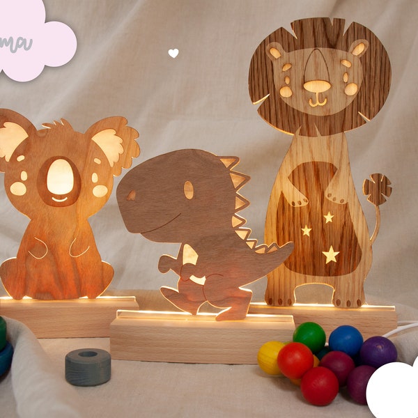 Lámpara de pie personalizada madera | Luz nocturna | Luz nocturna | Bebé ligero | Lámpara de habitación infantil | león | zorro | barco | conejito | Dinosaurio | oso koala