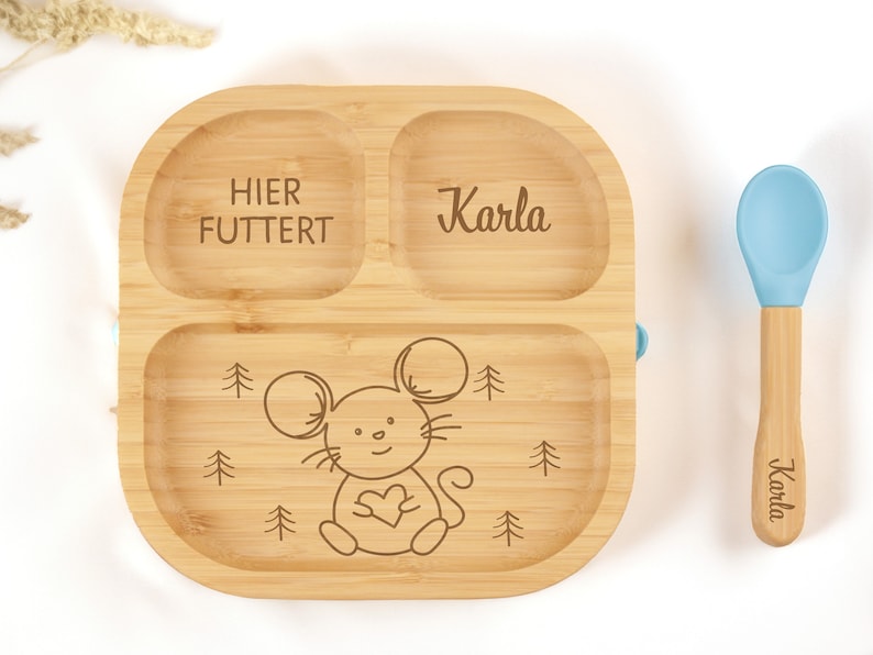 Bamboo plate with suction cup, baby plate made of bamboo, children's plate made of wood, gift for birth, baptism, birthday, children's cutlery image 7