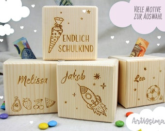 Money box school child, money box children school enrollment, gift school child, piggy bank personalized, money box wood