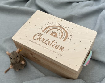 Souvenir box baby | Personalized wooden reminder box | Rainbow | Gift birth, baptism, pregnancy, baby shower, communion