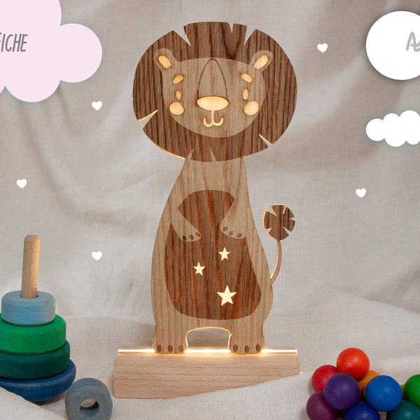 Personalisierte Stehlampe Holz | Nachtlicht | Schlummerlicht | Wandlicht Baby Kind | Kinderzimmer Lampe | Löwe