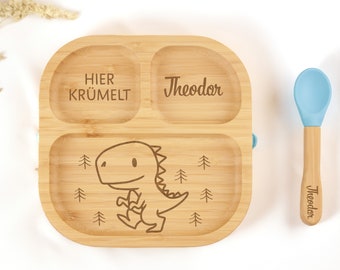 Bamboe bord met zuignap, babybordje van bamboe, kinderbordje van hout, cadeau voor een geboorte, doopcadeau, gepersonaliseerd kinderbestek