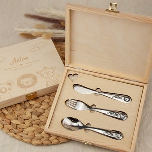 Children's cutlery with gift box, children's cutlery with engraving, baptism gift, cutlery personalized children, 1st birthday gift, cutlery baptism image 2