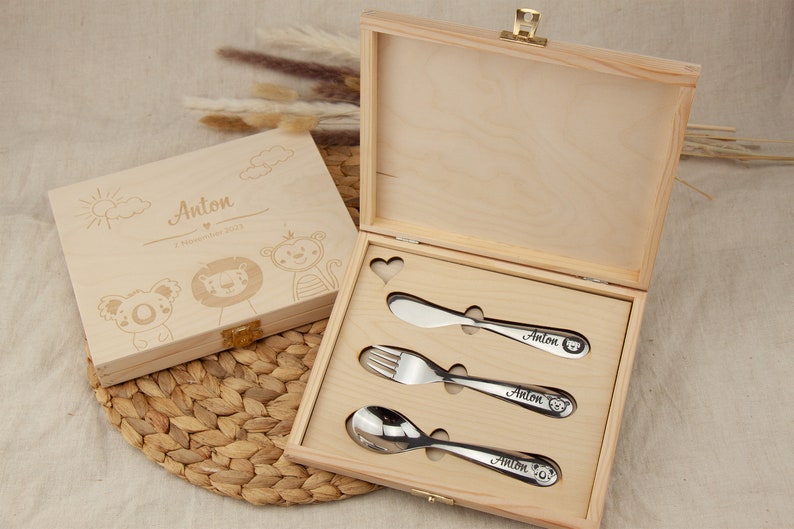 Children's cutlery with gift box, children's cutlery with engraving, baptism gift, cutlery personalized children, 1st birthday gift, cutlery baptism image 2