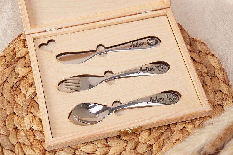 Children's cutlery with gift box, children's cutlery with engraving, baptism gift, cutlery personalized children, 1st birthday gift, cutlery baptism image 3