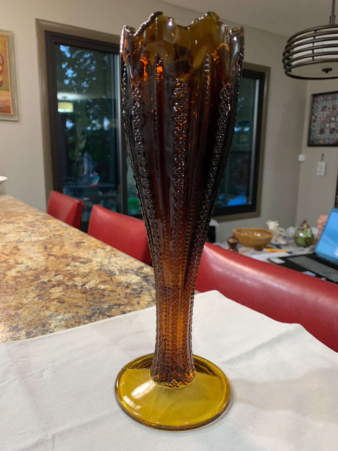 Tiara Glass Vase Amber Honey Color Etsy